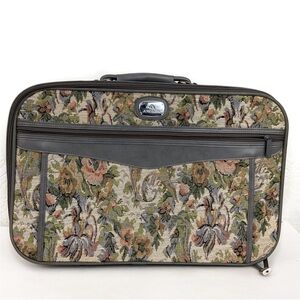 Vintage 80s Jordache floral tapestry suitcase travel luggage